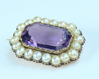 Art Deco Emerald-Cut Amethyst and Pearl Brooch JR9026