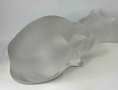 Vintage Lalique France Chat Couché Frosted Crystal Crouching Cat Sculpture A1158