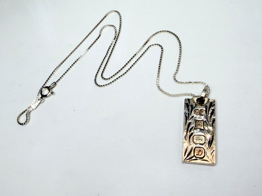 Birmingham 1978 Ronex Sterling Silver Ingot Pendant Necklace 16" JR1263