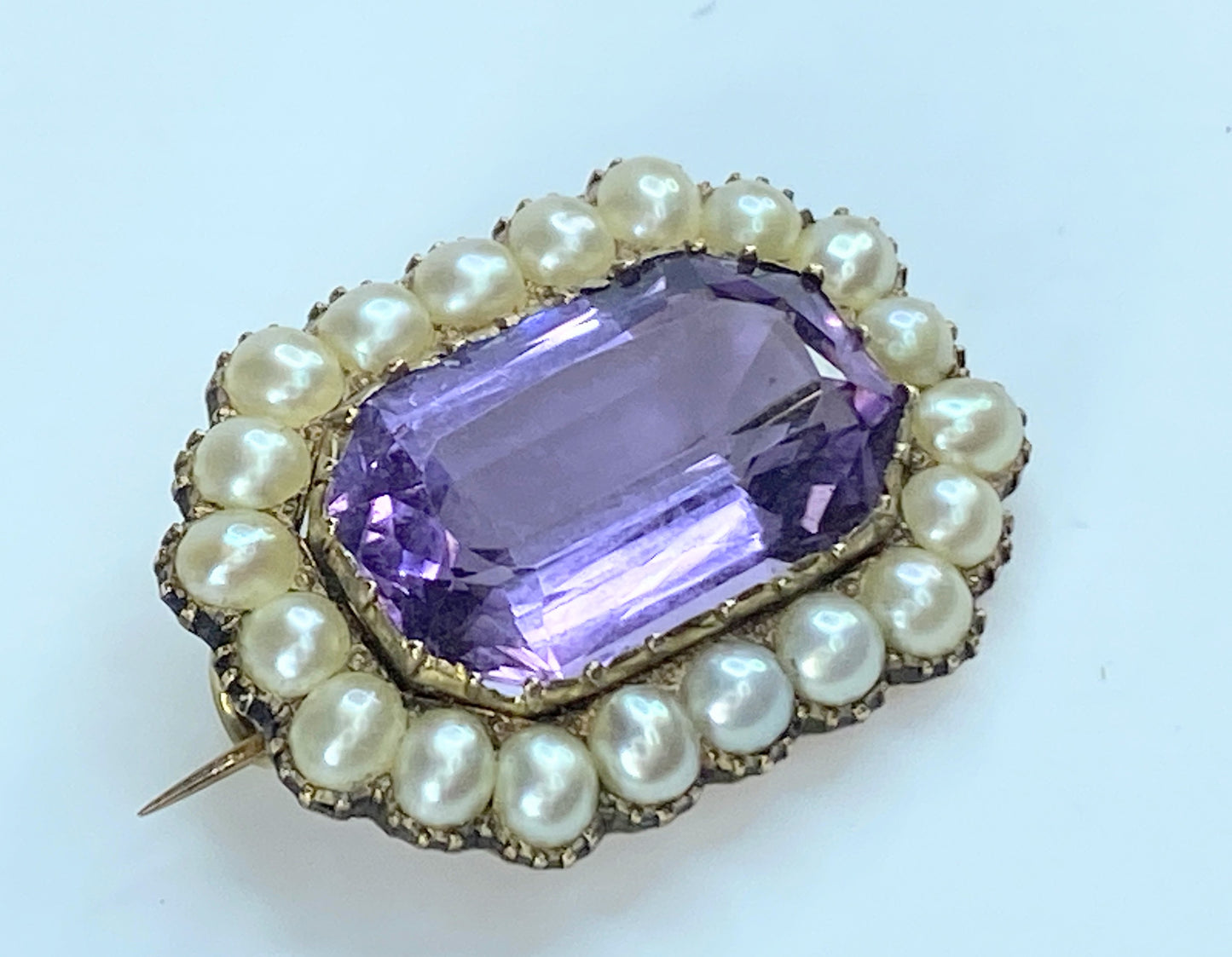 Art Deco Emerald-Cut Amethyst and Pearl Brooch JR9026