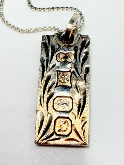 Birmingham 1978 Ronex Sterling Silver Ingot Pendant Necklace 16" JR1263