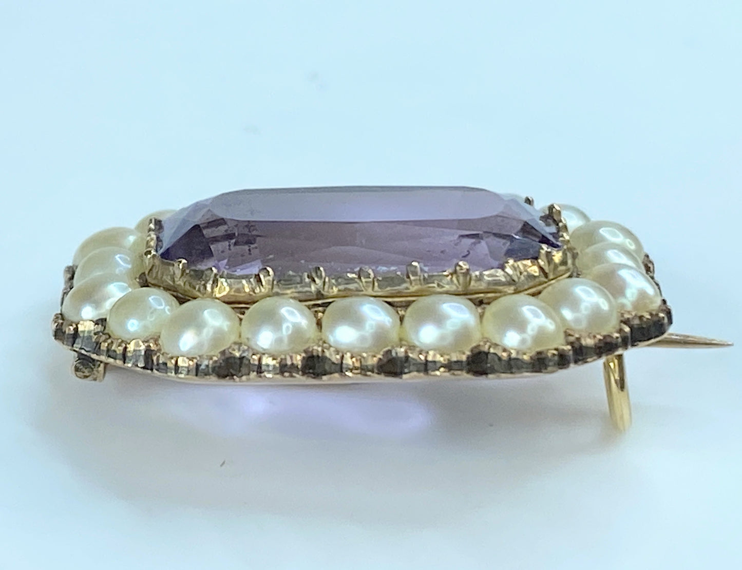 Art Deco Emerald-Cut Amethyst and Pearl Brooch JR9026