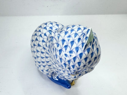Vintage Herend Blue Fishnet Sitting Cat 24K Gold Hand Painted Hungary A1183