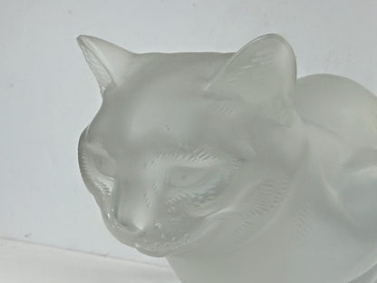 Vintage Lalique France Chat Couché Frosted Crystal Crouching Cat Sculpture A1158
