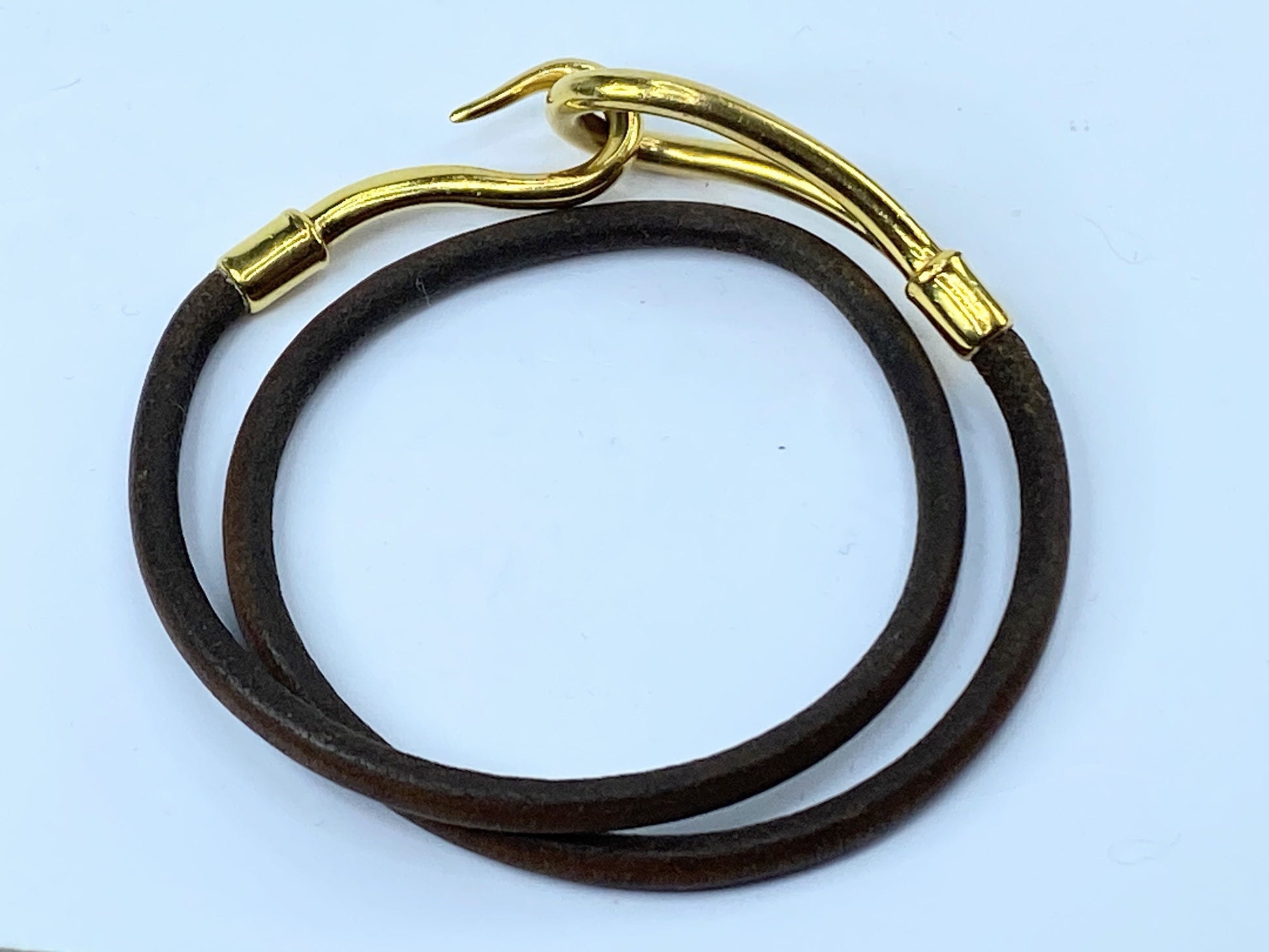 Hermès Jumbo Hook Double Tour Leather Bracelet in box authentic GS484
