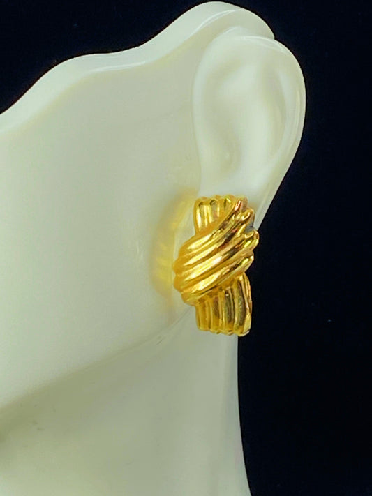 Signed 14K yellow gold Woven Rope Knot post earrings