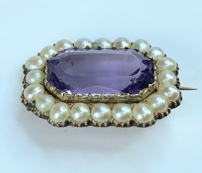 Art Deco Emerald-Cut Amethyst and Pearl Brooch JR9026