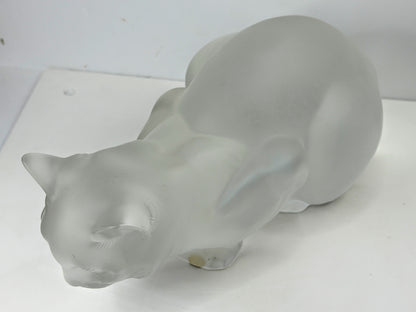 Vintage Lalique France Chat Couché Frosted Crystal Crouching Cat Sculpture A1158