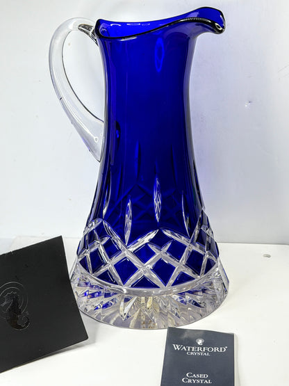 Vintage Waterford signed cobalt blue cased cut crystal water pitcher jug A1159