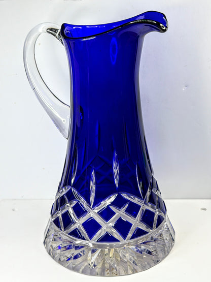 Vintage Waterford signed cobalt blue cased cut crystal water pitcher jug A1159