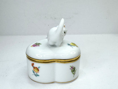 Vintage Herend Hungary Kimberly Heart Cat Trinket Box Hand Painted A1184