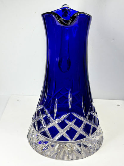 Vintage Waterford signed cobalt blue cased cut crystal water pitcher jug A1159