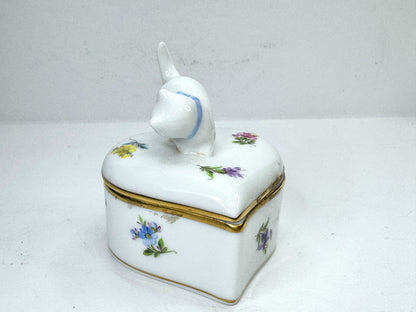 Vintage Herend Hungary Kimberly Heart Cat Trinket Box Hand Painted A1184