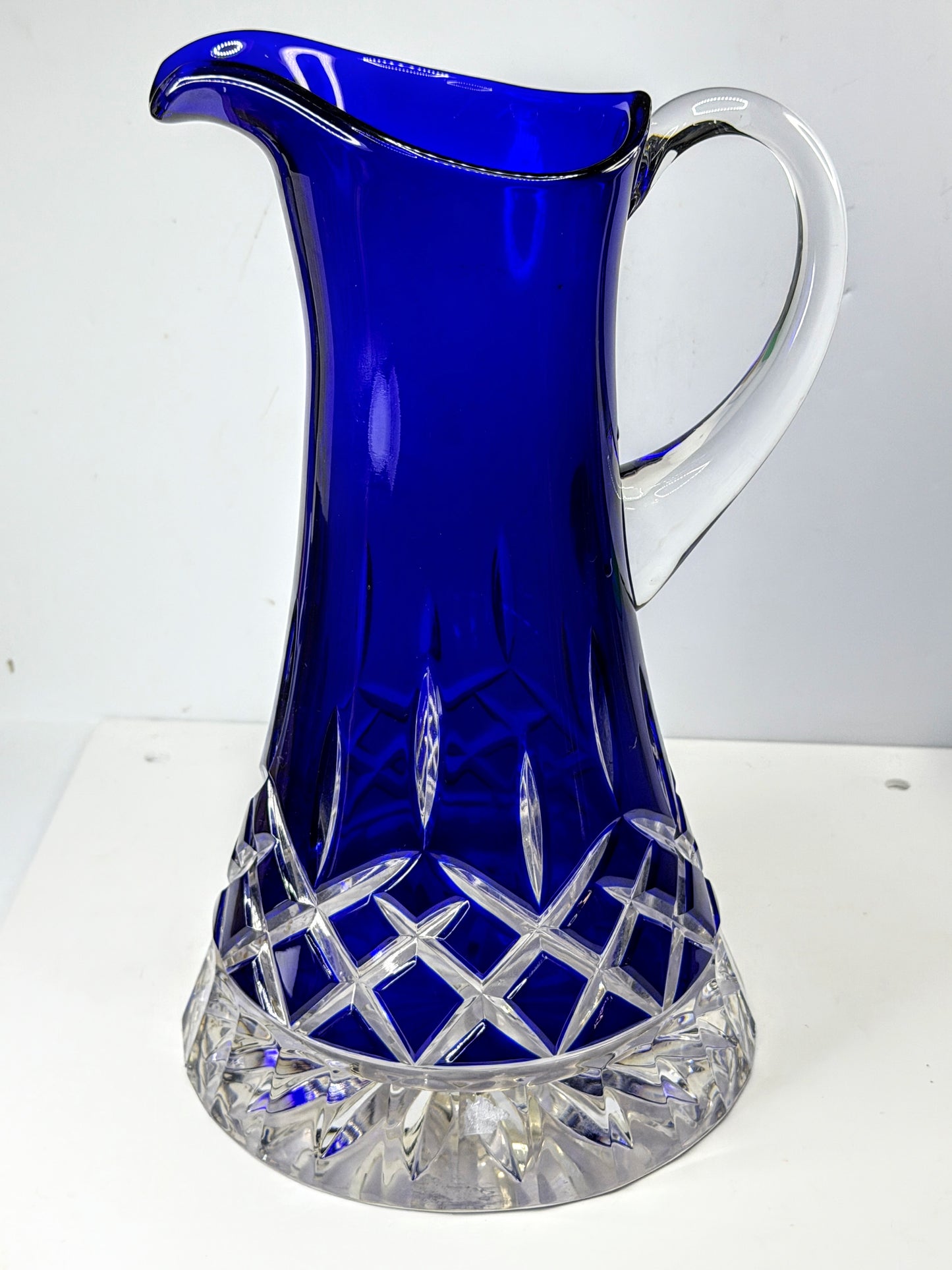Vintage Waterford signed cobalt blue cased cut crystal water pitcher jug A1159