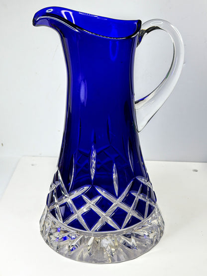 Vintage Waterford signed cobalt blue cased cut crystal water pitcher jug A1159