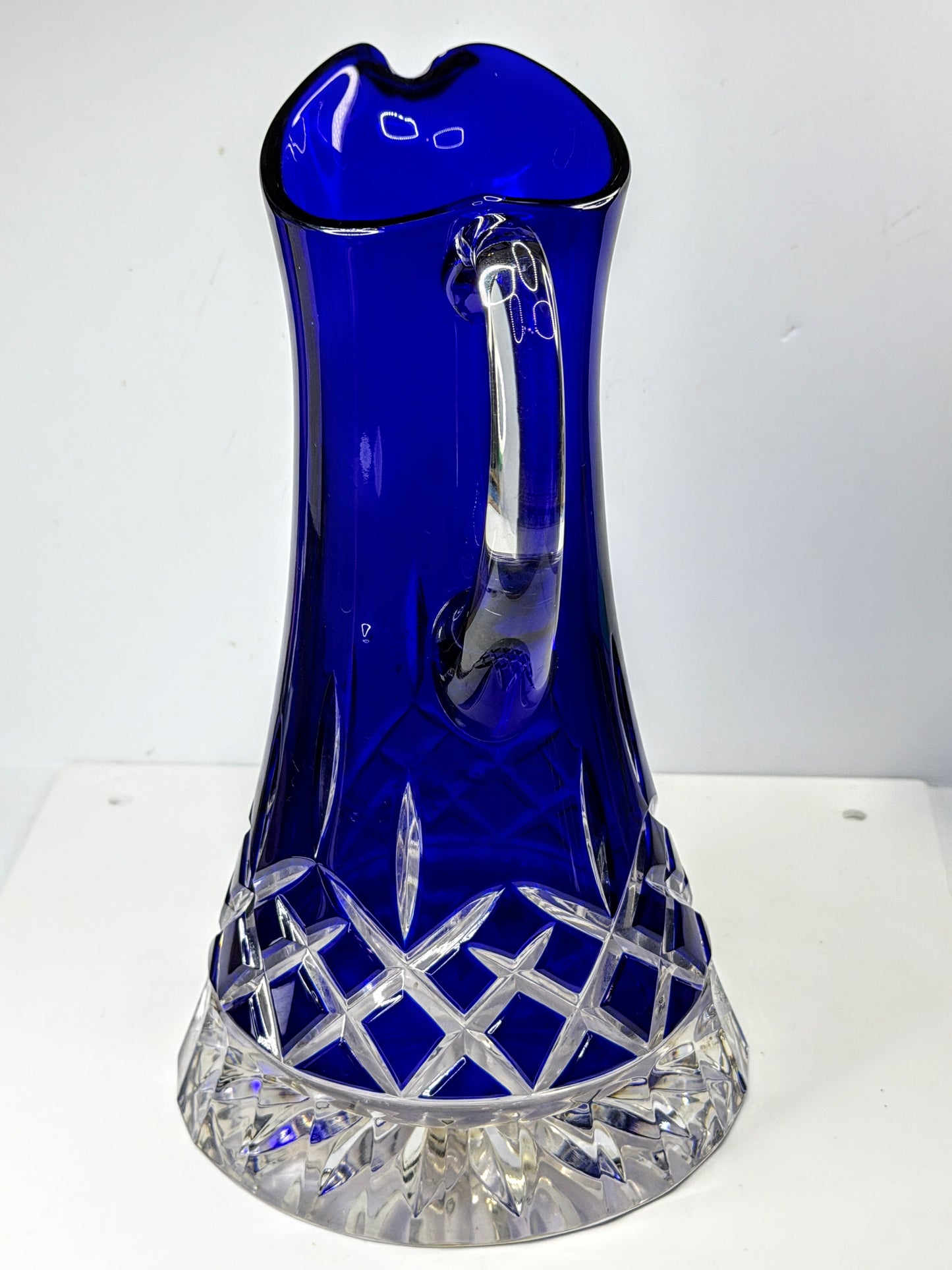 Vintage Waterford signed cobalt blue cased cut crystal water pitcher jug A1159