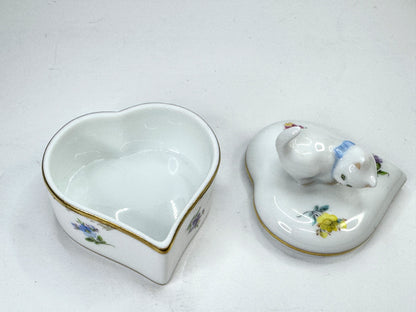 Vintage Herend Hungary Kimberly Heart Cat Trinket Box Hand Painted A1184