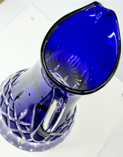 Vintage Waterford signed cobalt blue cased cut crystal water pitcher jug A1159