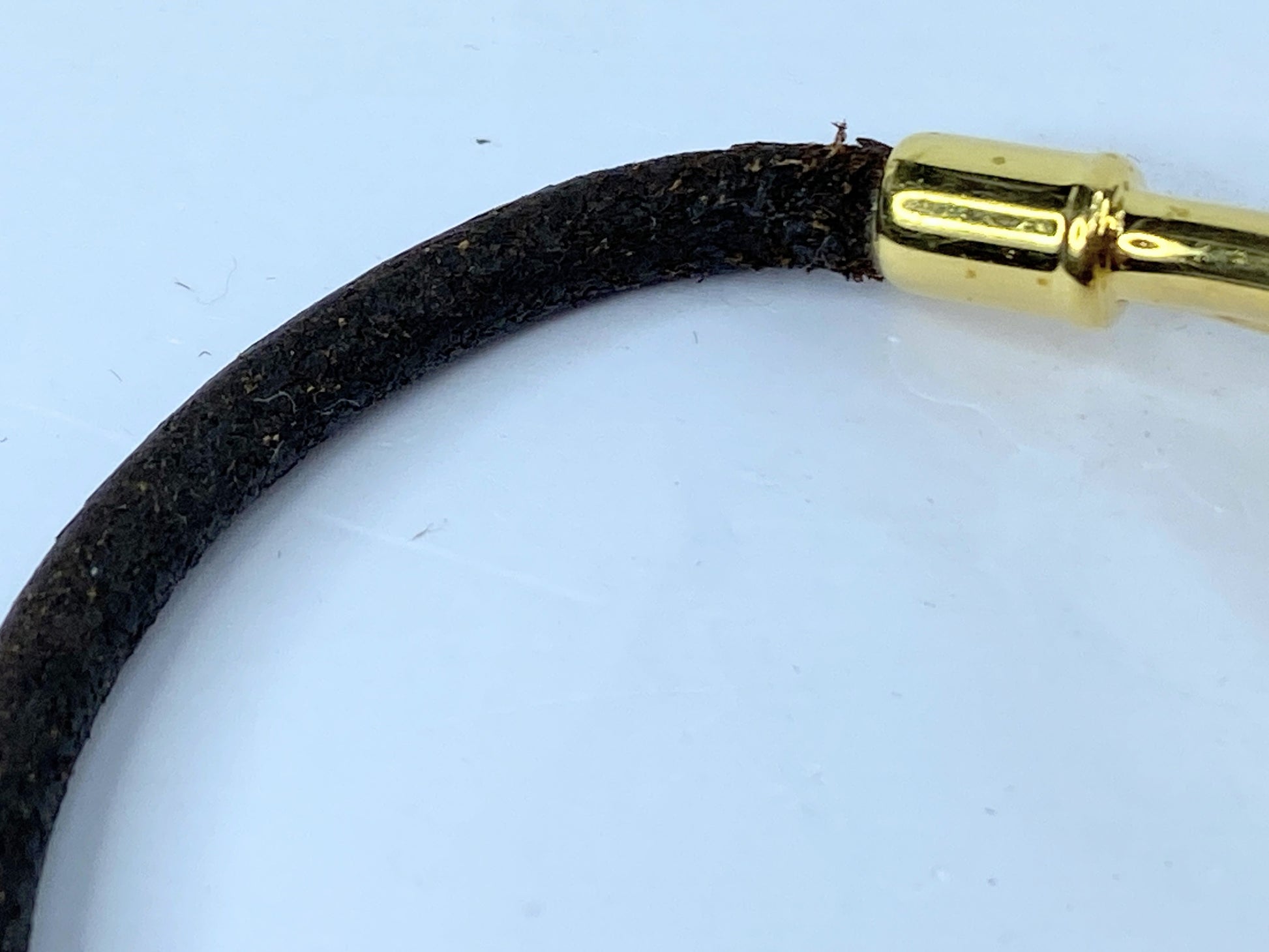 Authentic Hermès Yellow Gold Plated Jumbo Hook Brown Leather Bracelet 7" GS485