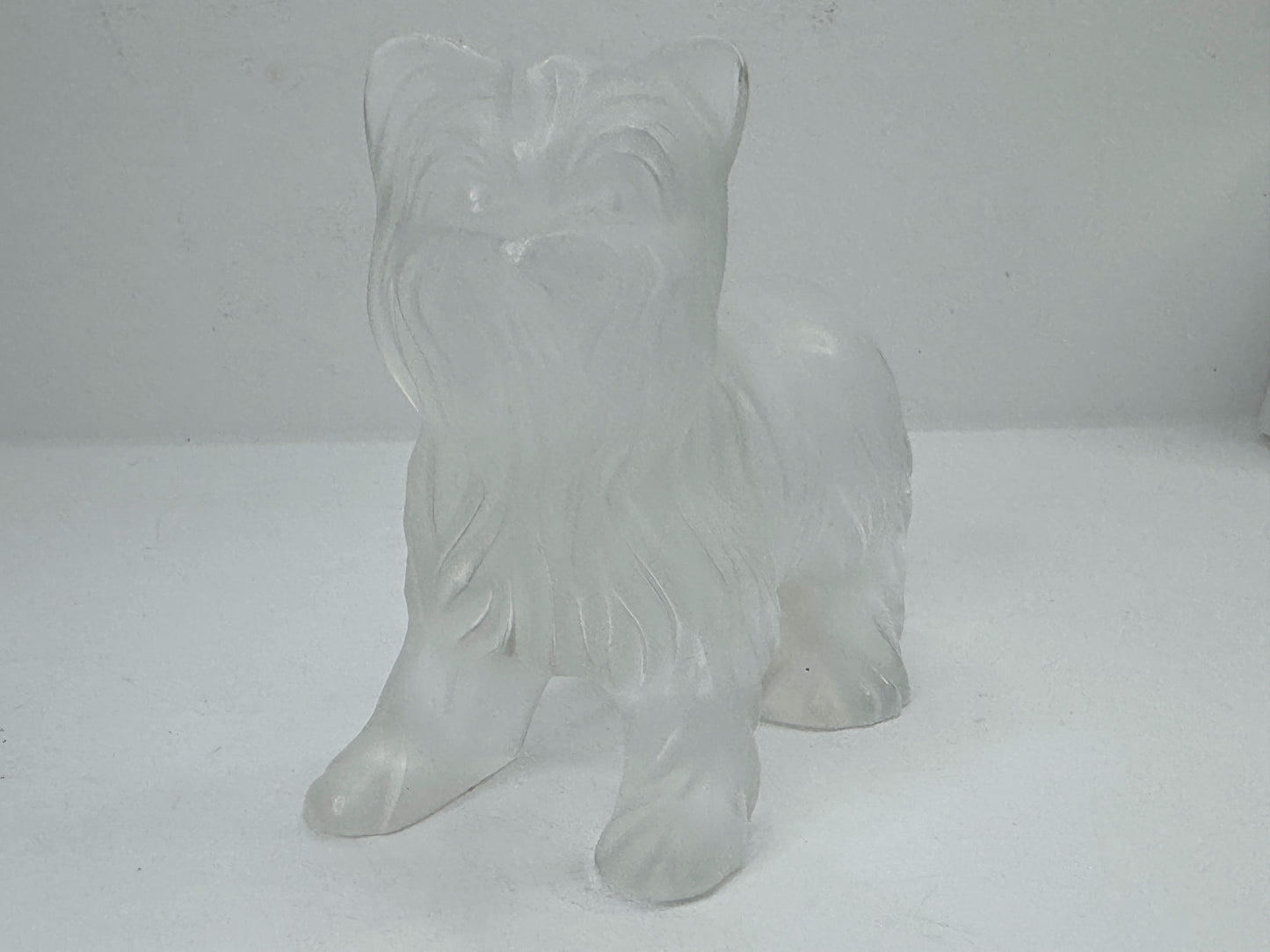 Vintage Lalique France Frosted Crystal Yorkshire Terrier Dog Figurine A1185