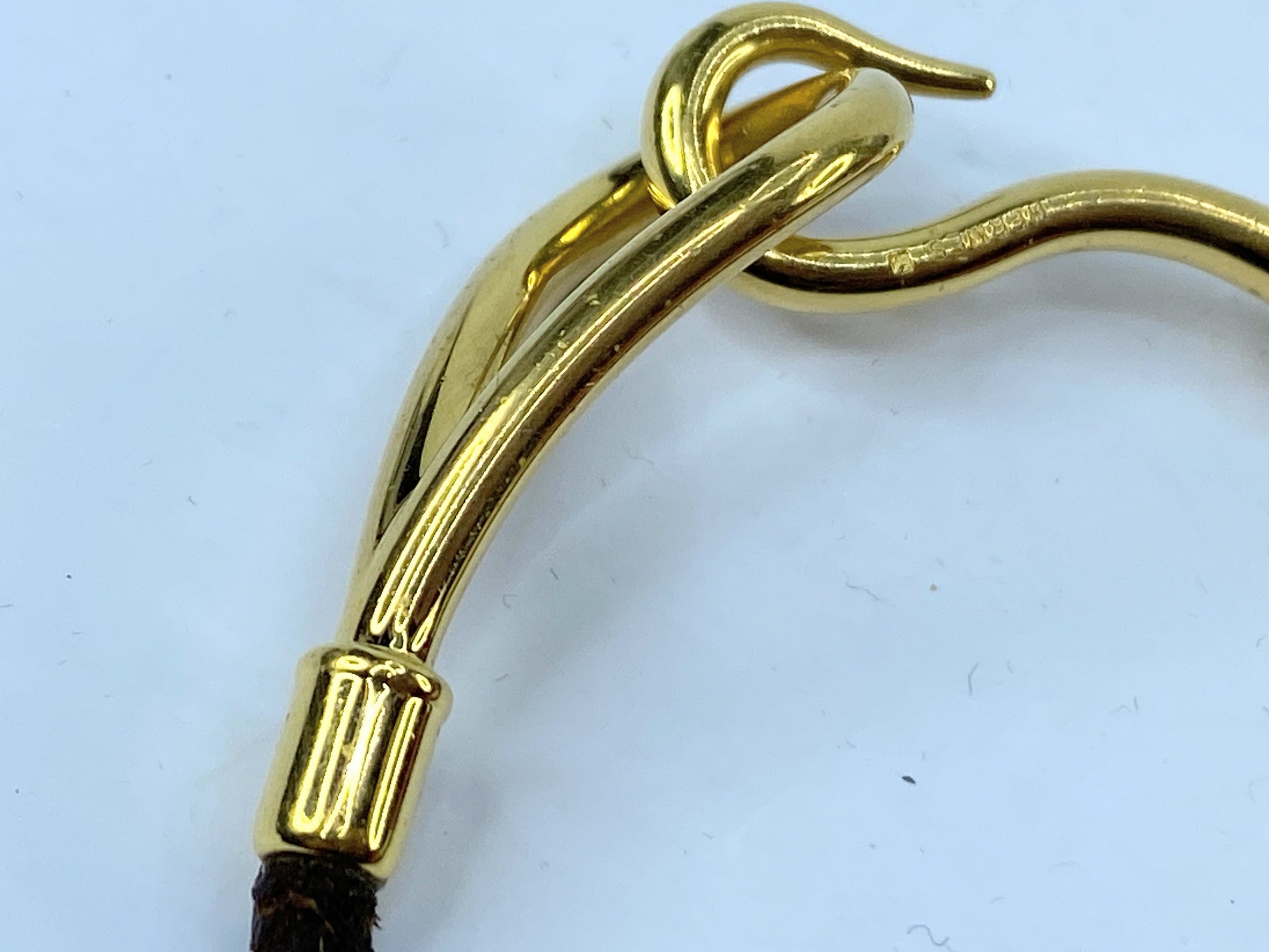 Authentic Hermès Yellow Gold Plated Jumbo Hook Brown Leather Bracelet 7" GS485