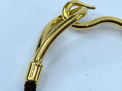 Authentic Hermès Yellow Gold Plated Jumbo Hook Brown Leather Bracelet 7" GS485