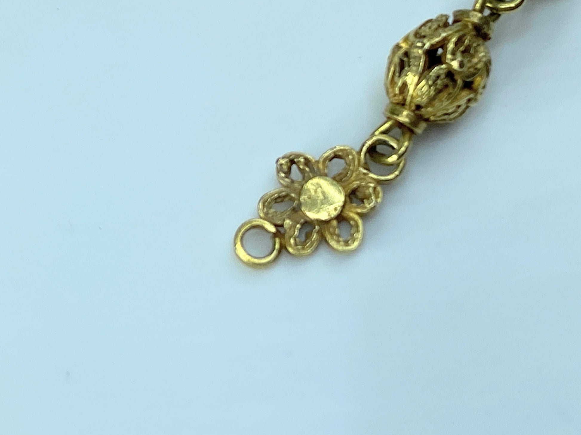 Antique European 12K Rosary filigree Cross And Partial Chain 1 5/8" 8.4g JR179