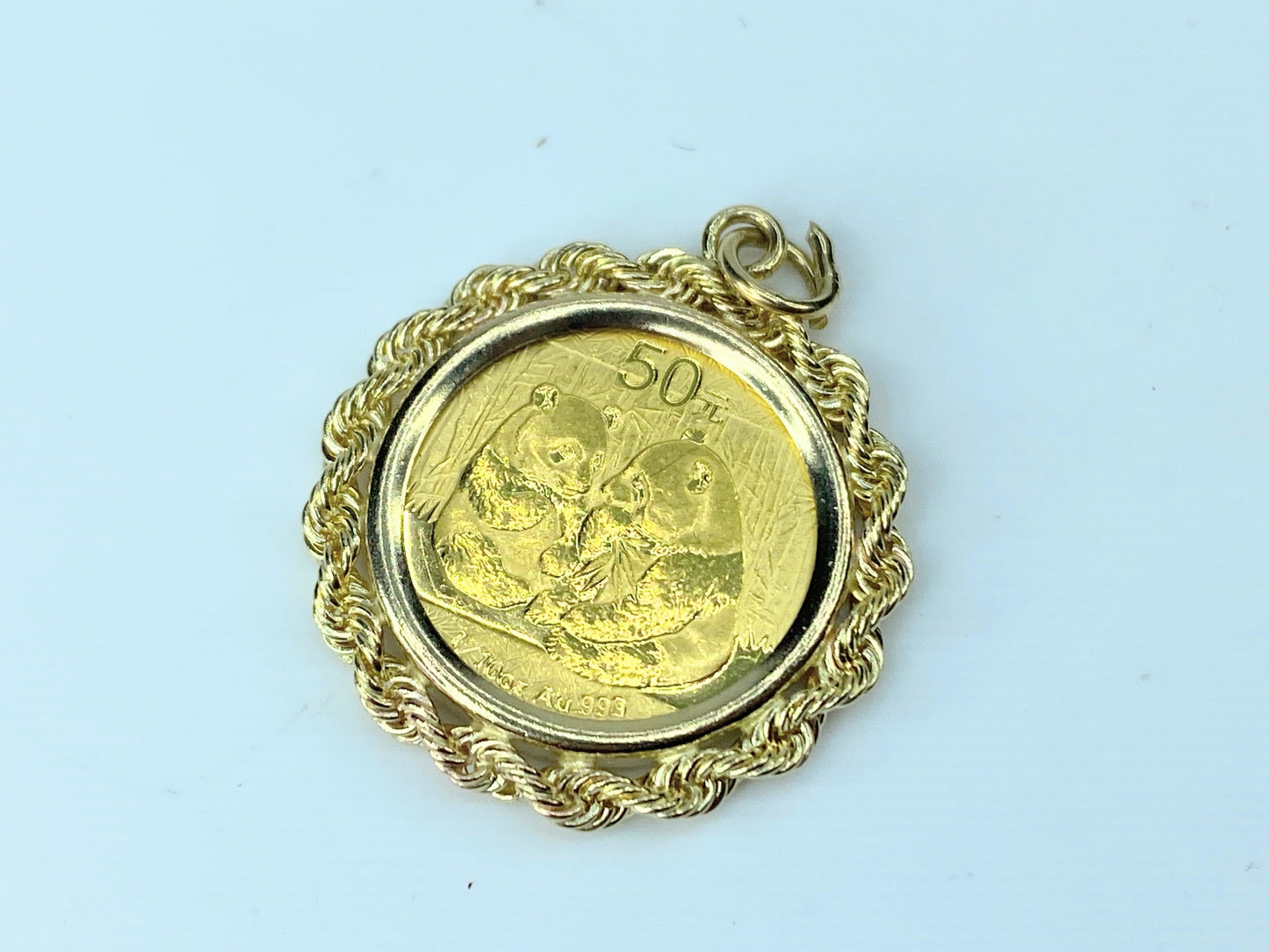 Fine Gold Panda Coin 1/10 oz set in 14k Gold Bale pendant charm 5.4g JR9515