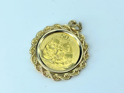 Fine Gold Panda Coin 1/10 oz set in 14k Gold Bale pendant charm 5.4g JR9515