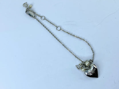 Christian Dior faux Pearl Beaded Heart Charm Bracelet 8" in pouch GS487