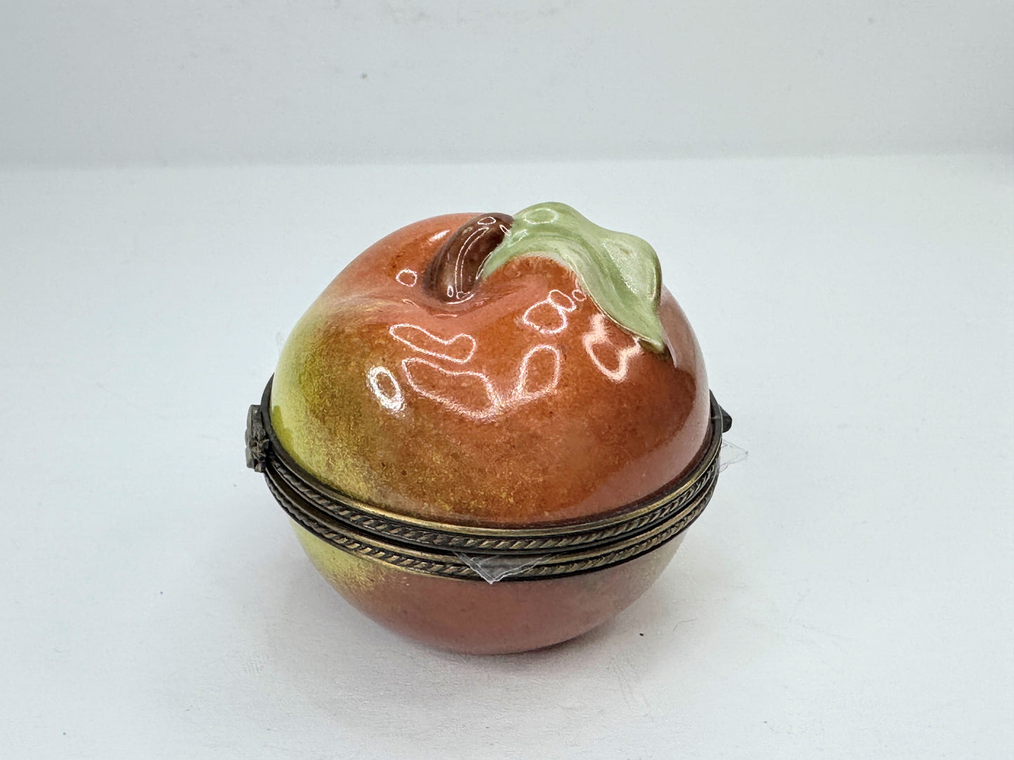 Vintage Limoges France Peint Main Peach Fruit Trinket Box Glass Compote A1187