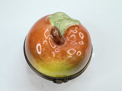 Vintage Limoges France Peint Main Peach Fruit Trinket Box Glass Compote A1187