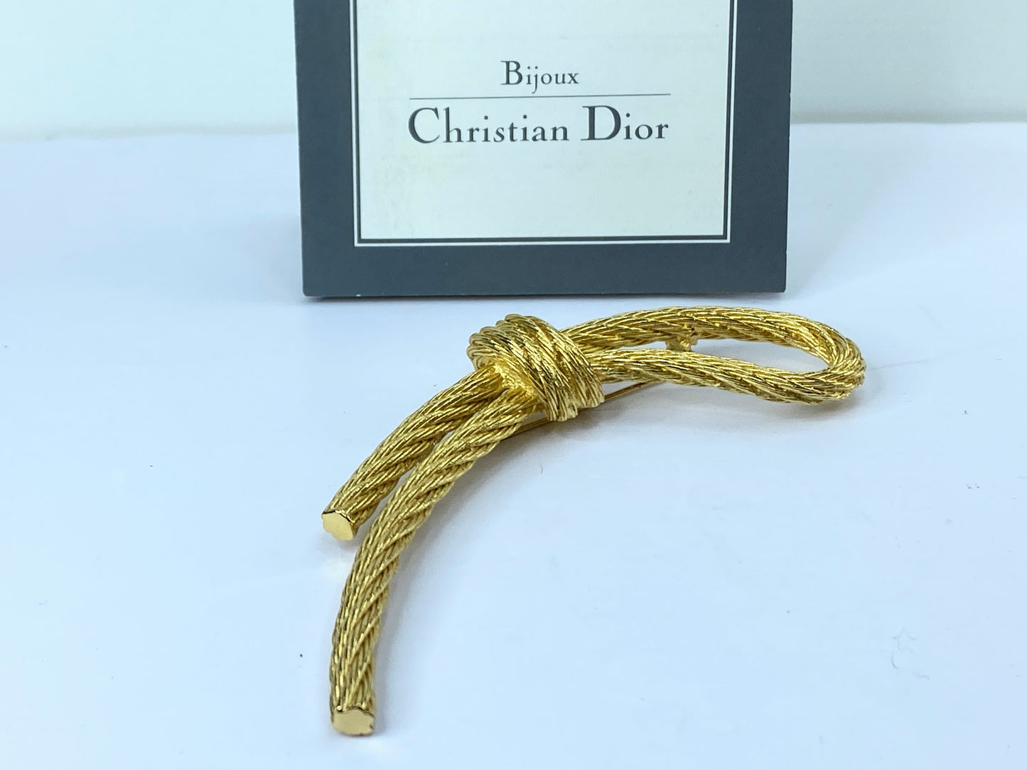 Christian Dior Signed Signature Gold Tone Bow Pin 4" GS488