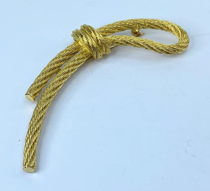 Christian Dior Signed Signature Gold Tone Bow Pin 4" GS488