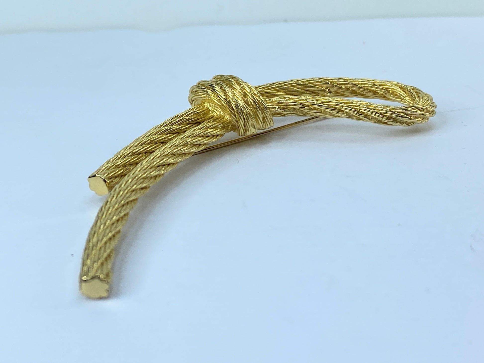 Christian Dior Signed Signature Gold Tone Bow Pin 4" GS488