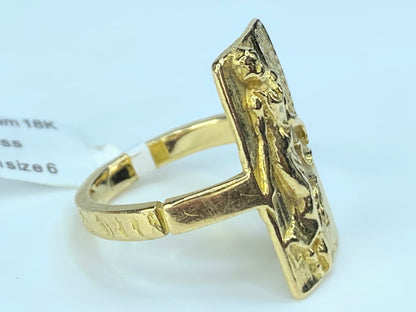 Signed 18KYG Neo Greek Goddess Repousse etching ring JR9000