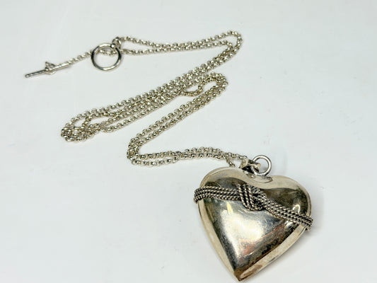 Sterling Silver Puffy Heart Toggle Necklace H925 Rope Knot Statement JR1271