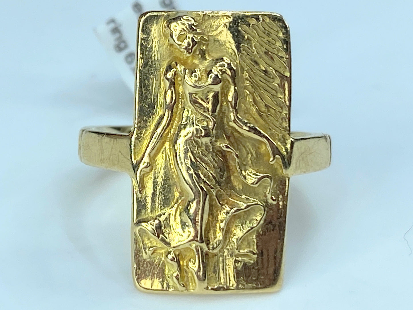 Signed 18KYG Neo Greek Goddess Repousse etching ring JR9000