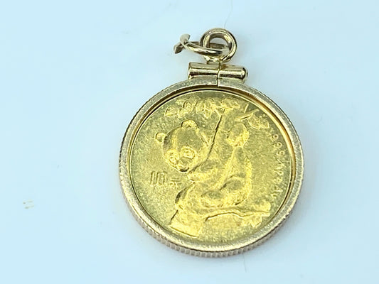 1997's 50 yuen 1/10oz Panda gold coin in 14K bezel 4.3g JR9518