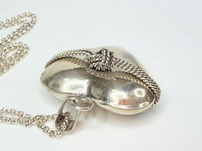 Sterling Silver Puffy Heart Toggle Necklace H925 Rope Knot Statement JR1271
