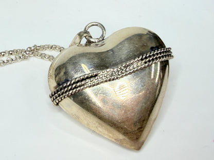 Sterling Silver Puffy Heart Toggle Necklace H925 Rope Knot Statement JR1271