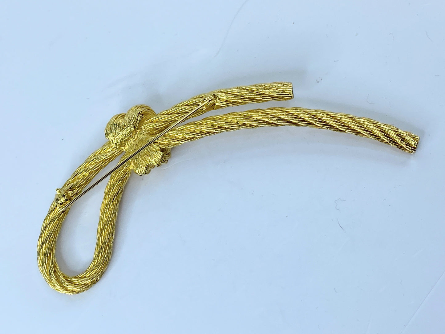 Christian Dior Signed Signature Gold Tone Bow Pin 4" GS488
