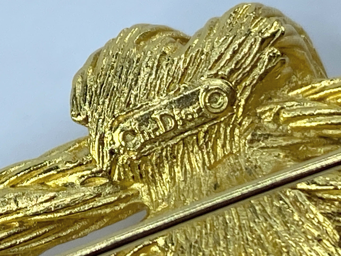 Christian Dior Signed Signature Gold Tone Bow Pin 4" GS488