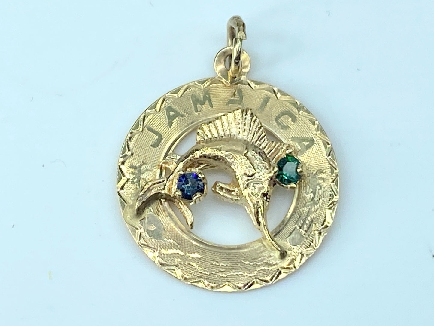 Crea 14K gold Jamaica Sapphire Emerald Dolphin charm 1.8g JR9520