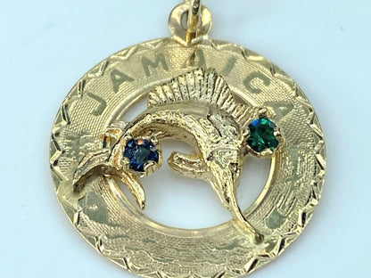 Crea 14K gold Jamaica Sapphire Emerald Dolphin charm 1.8g JR9520