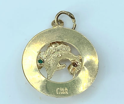 Crea 14K gold Jamaica Sapphire Emerald Dolphin charm 1.8g JR9520