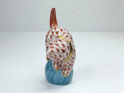 Vintage Herend Fishnet Cat on Ball Hand Painted Porcelain Figurine A1190
