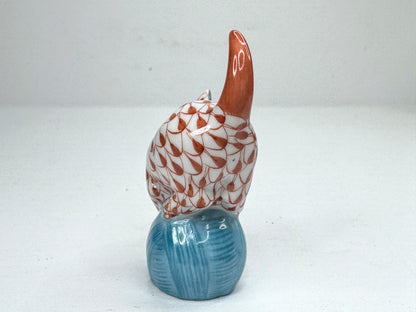 Vintage Herend Fishnet Cat on Ball Hand Painted Porcelain Figurine A1190