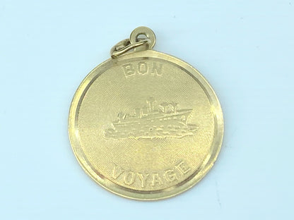 14K yellow gold travelling charm "Bon Voyage" charm pendant 2.2gm JR9522