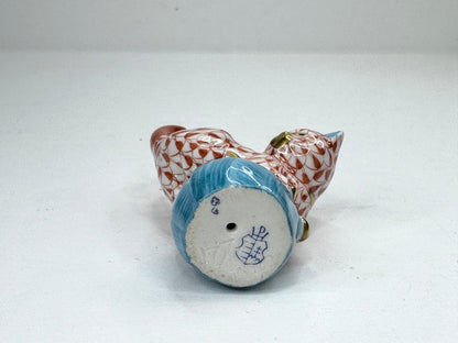 Vintage Herend Fishnet Cat on Ball Hand Painted Porcelain Figurine A1190